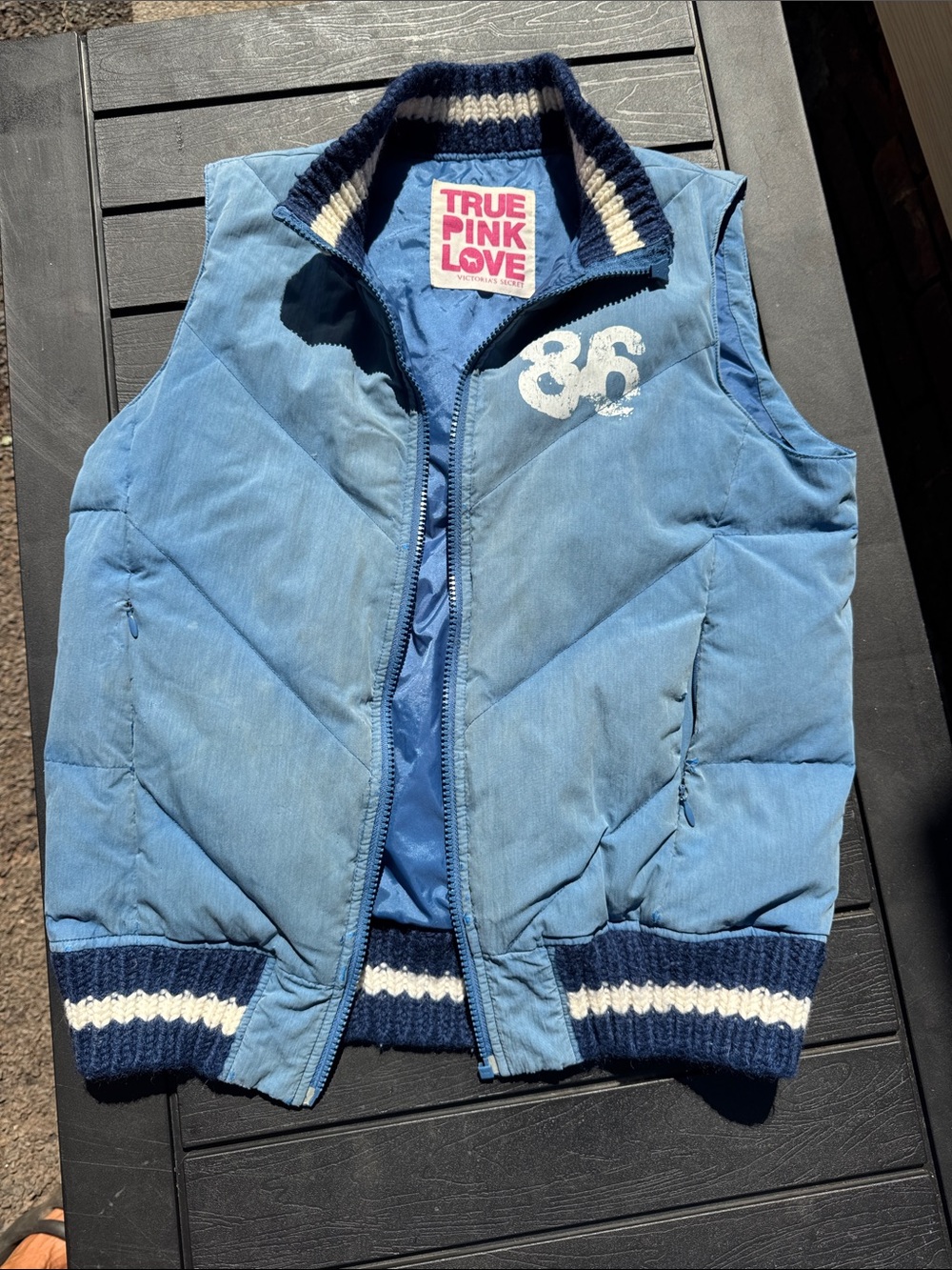 Victoria's Secret pink y2k Puffer Vest with Navy Trim